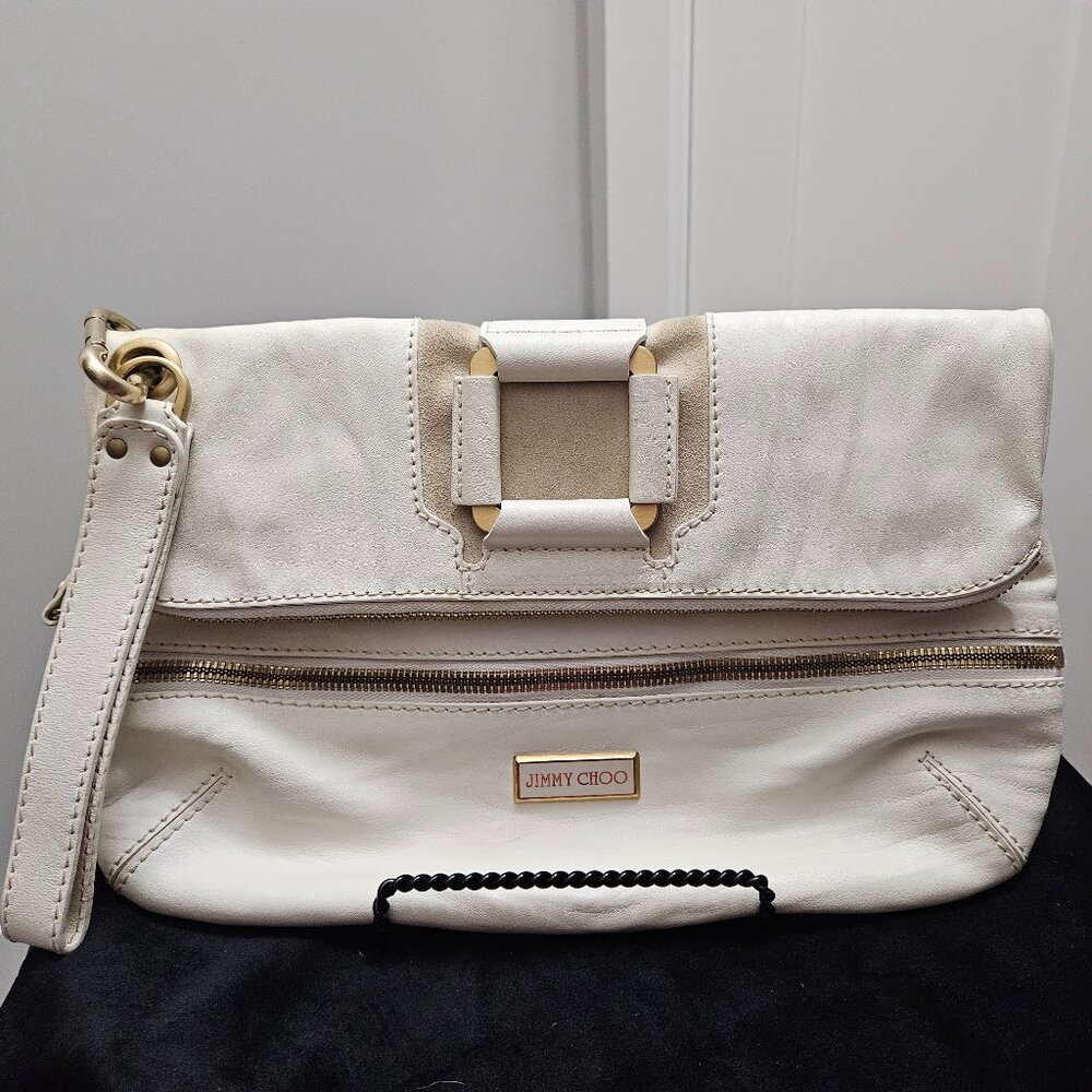 Jimmy Choo White Clutch with Gold Accents
